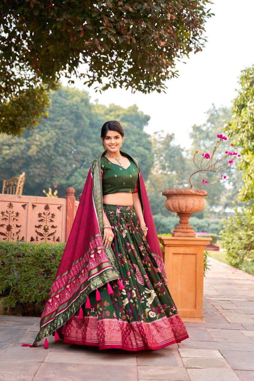 Women's Ethnic Printed Lehenga Choli Set with Tassel Dupatta ? Perfect for Festivals & Functions - Green