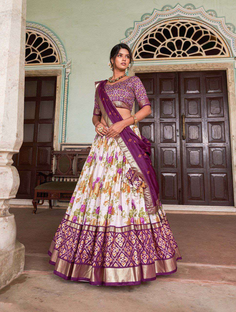 Women's Tussar Silk Patola Print Lehenga Choli with Dupatta ? Foil Work Stitched Lehenga Set - Purple