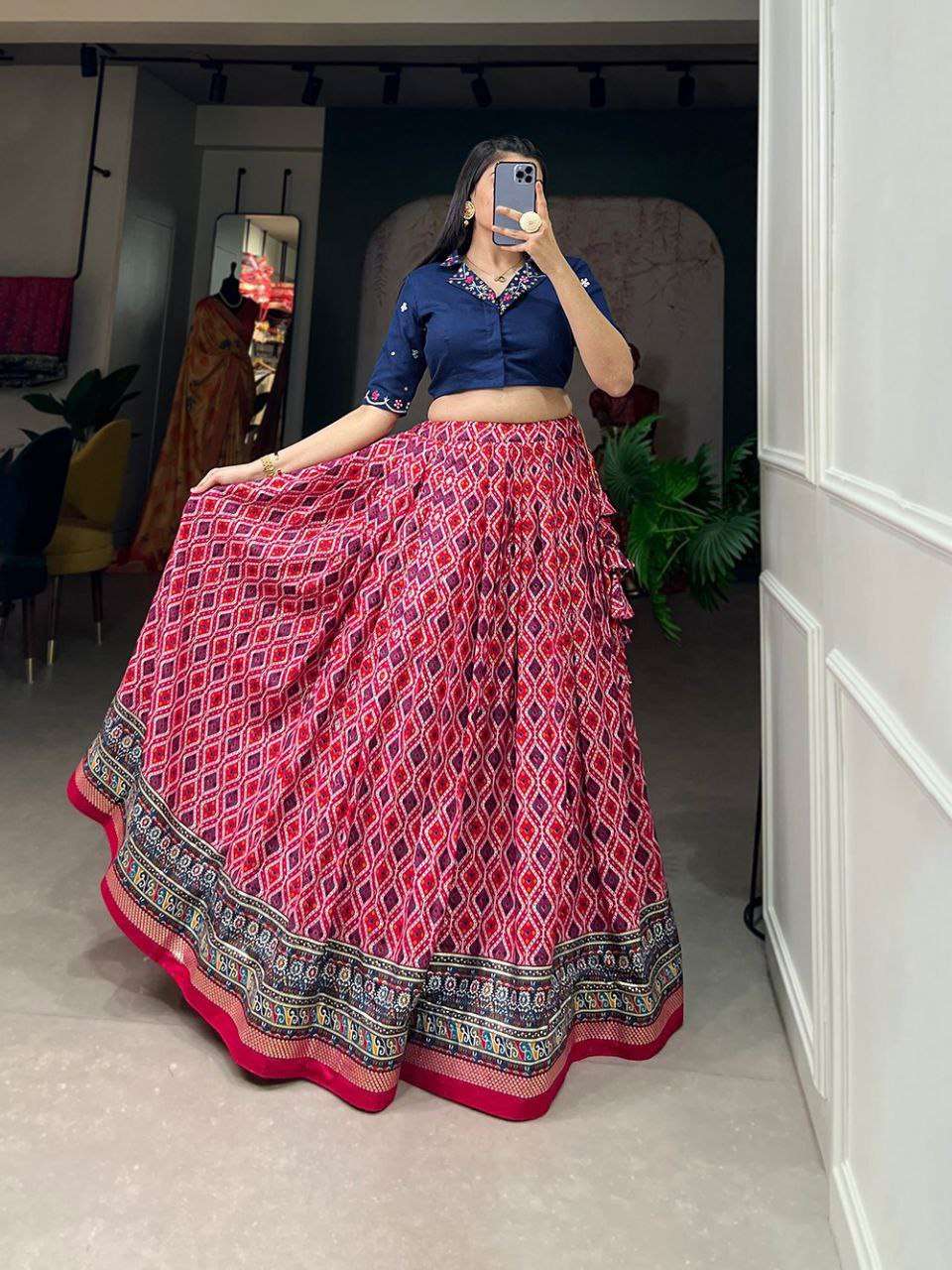 Women's Printed Ethnic Lehenga Choli Set with Embroidered Blouse ? Stylish Festive Wear - Red