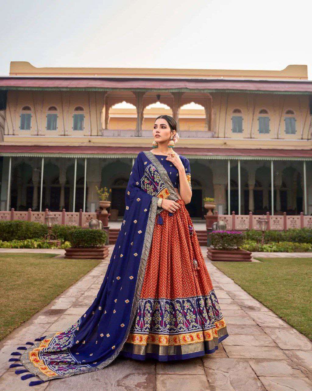 Women's Traditional Printed Lehenga Choli Set with Embroidered Dupatta ? Festive Wear - R Orange