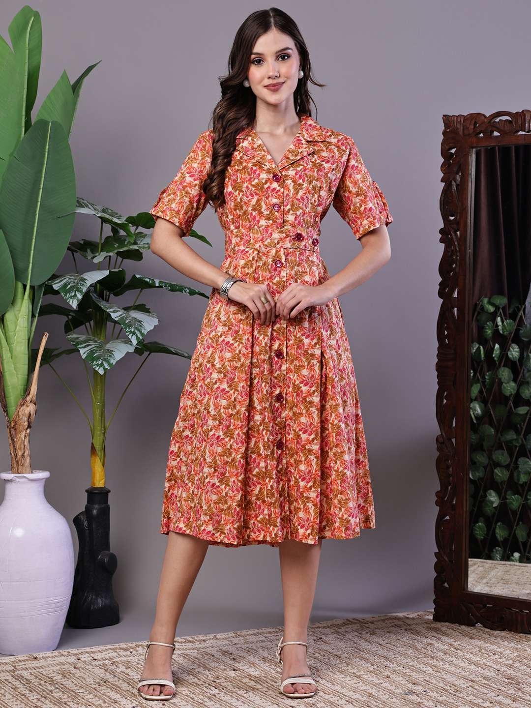 Women's MultiColor Velvet Floral Printed Fit & Flare Dress - M