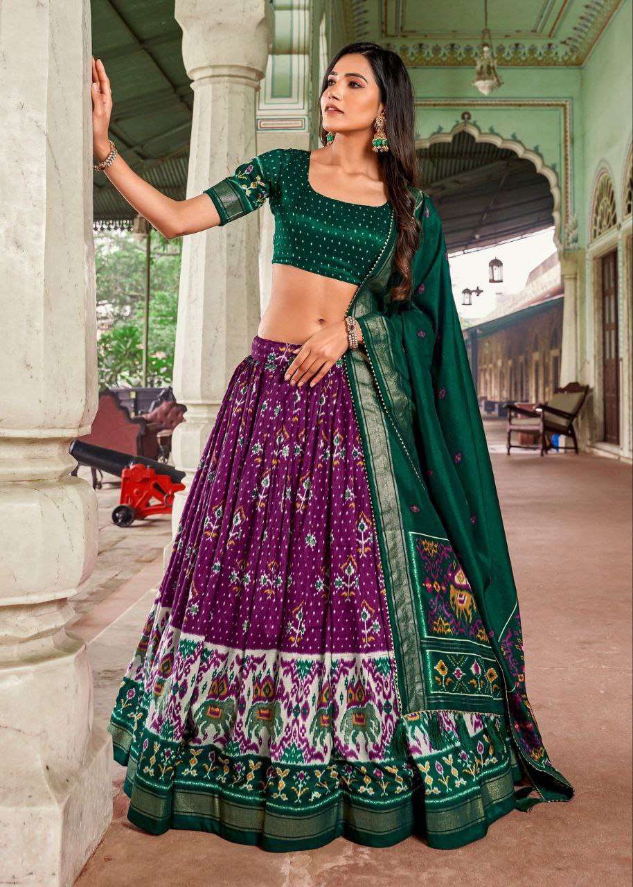 Women's Traditional Patola Print Tussar Silk Lehenga Choli with Festive Dupatta - Blue