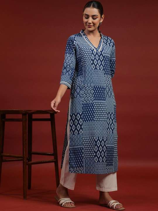 Women's Rayon Printed Straight Kurti With Pant Set - XL