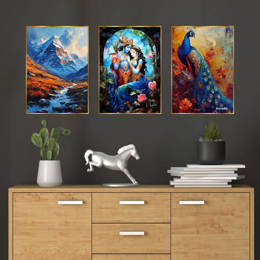 Set of Three Wall Paintings for Wall Dacoration Golden Framed Wall Paintings for Living Room & Bedroom Wall Art for Home Decoration & Office Wall DÃ©cor (24x18 inch CH-GD3-1)