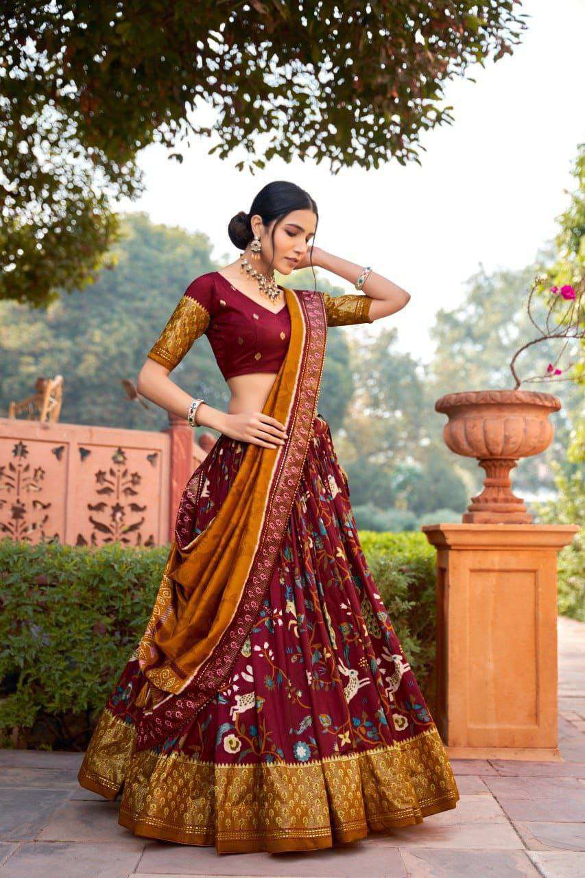 Women's Ethnic Printed Lehenga Choli Set with Tassel Dupatta ? Perfect for Festivals & Functions - Maroon
