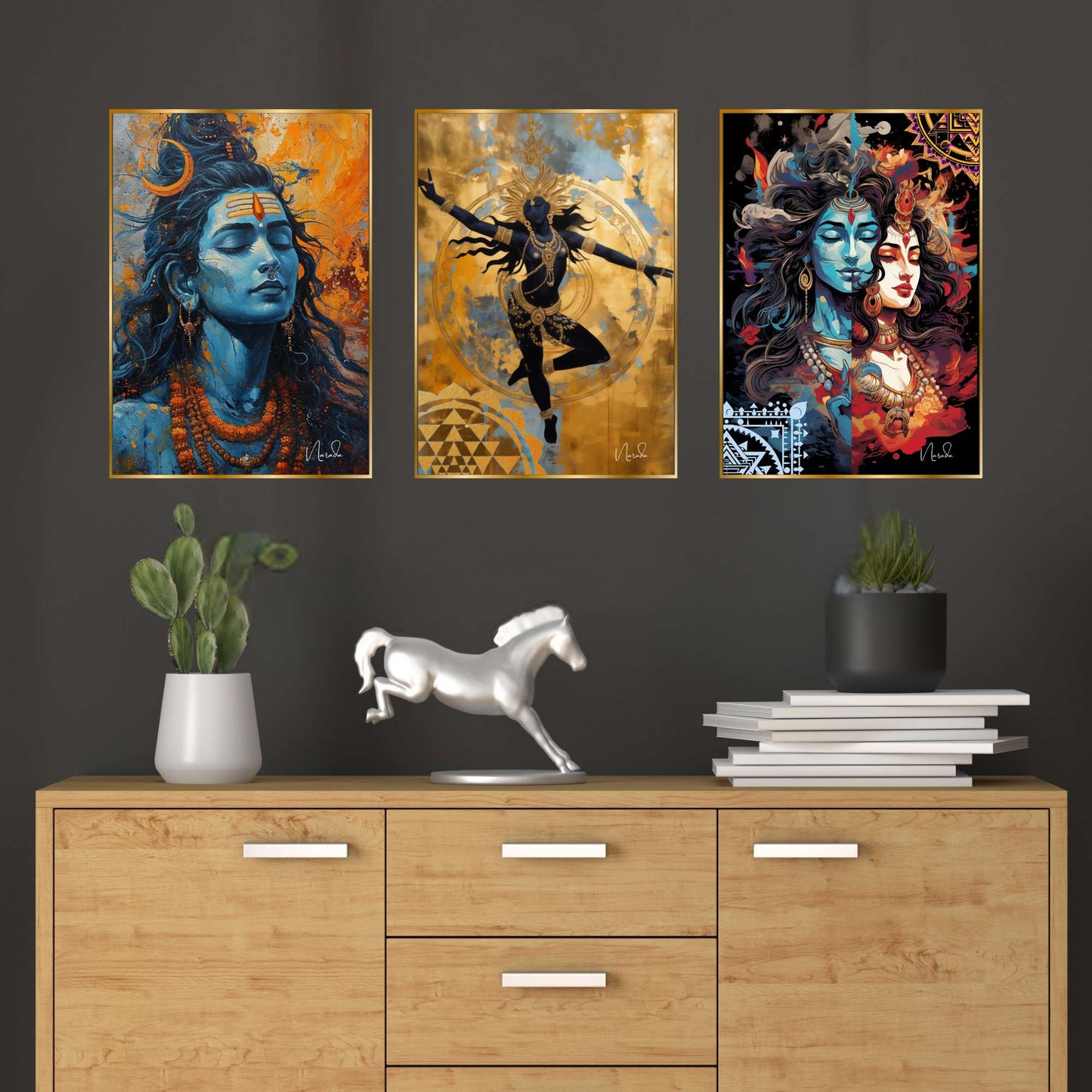 Set of Three Wall Paintings for Wall Dacoration Golden Framed Wall Paintings for Living Room & Bedroom Wall Art for Home Decoration & Office Wall DÃ©cor (18x12 inch CH-GD3-2)