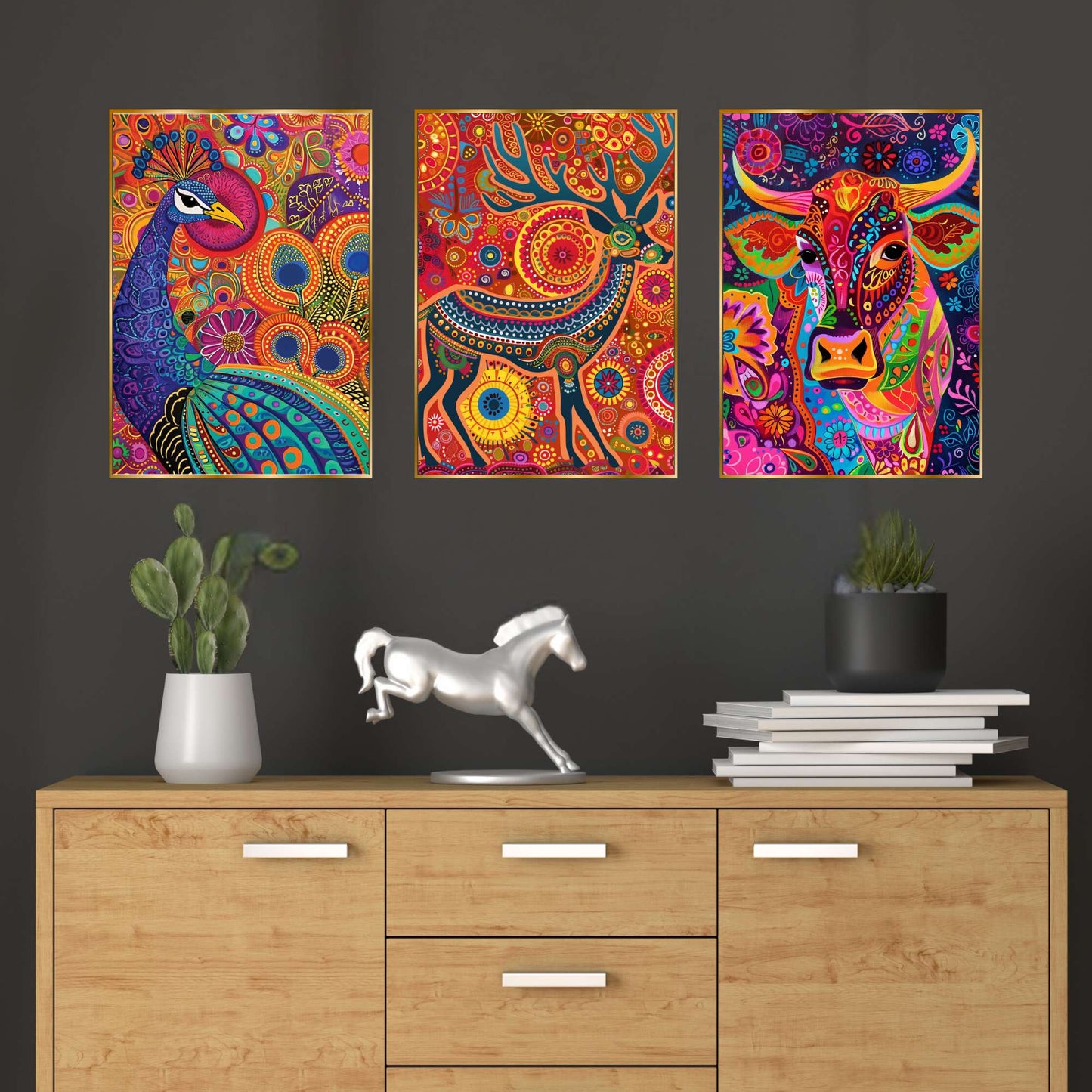 Set of Three Wall Paintings for Wall Dacoration Golden Framed Wall Paintings for Living Room & Bedroom Wall Art for Home Decoration & Office Wall DÃ©cor (24x18 inch CH-GD3-7)