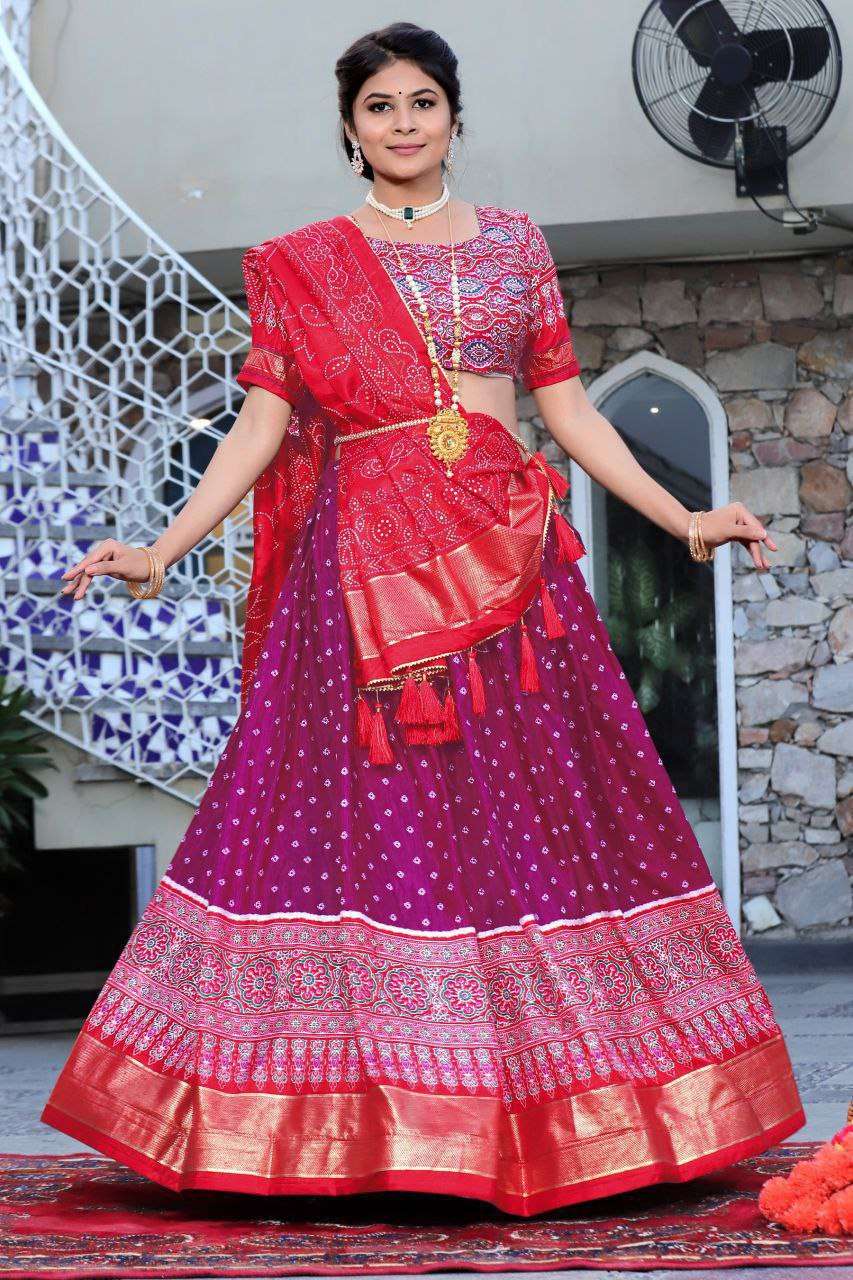 Women's Traditional Bandhani Ghagra Choli with Dupatta ? Navratri & Festive Wear - Magenta