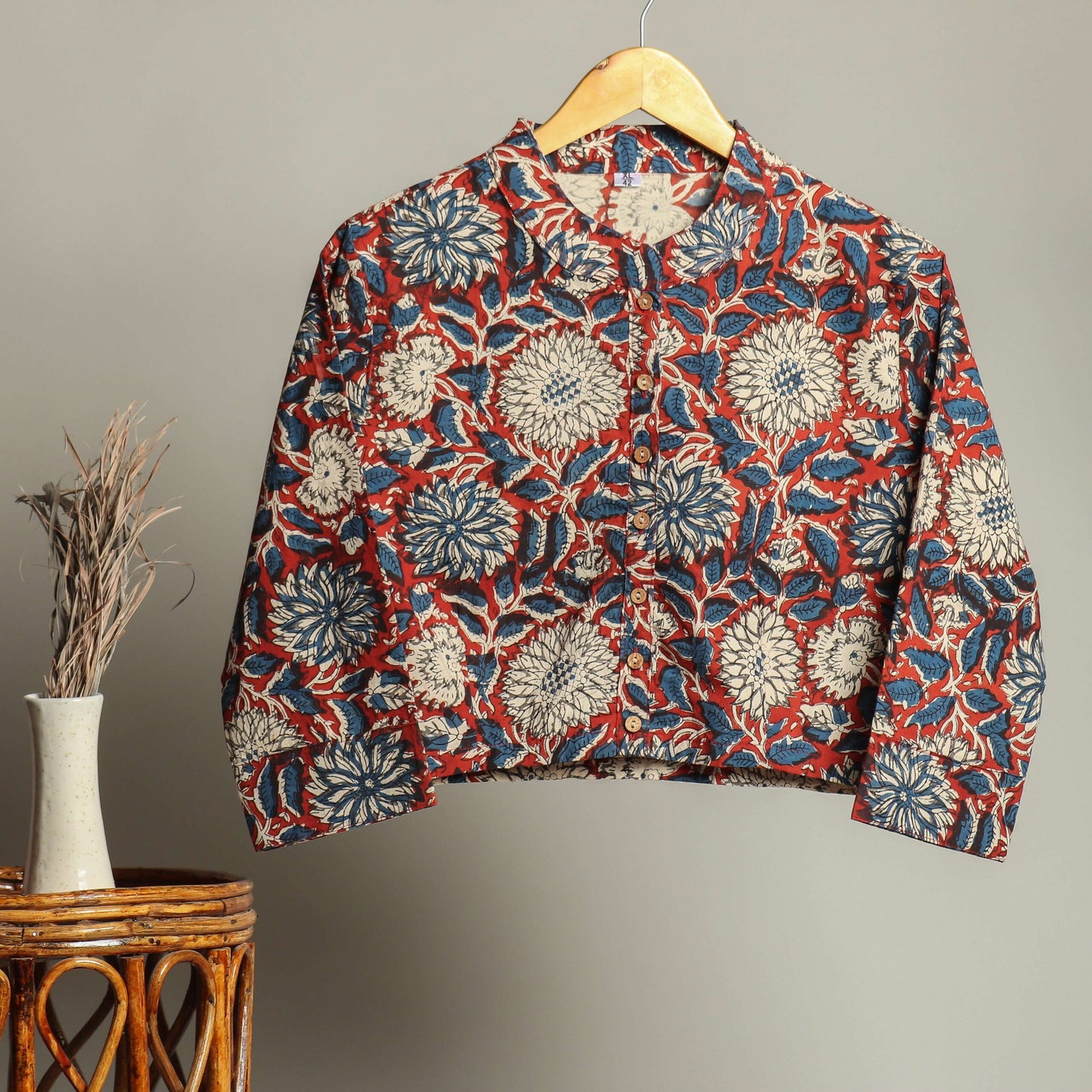Hand Block Print Cotton Shirt for Women ? Floral Printed Button-Down Top with Full Sleeves