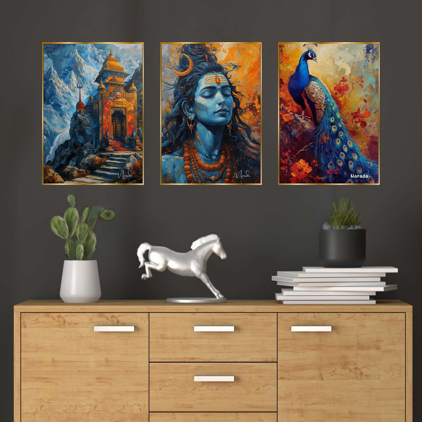 Set of Three Wall Paintings for Wall Dacoration Golden Framed Wall Paintings for Living Room & Bedroom Wall Art for Home Decoration & Office Wall DÃ©cor (24x18 inch CH-GD3-8)