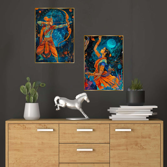 Set of Two Wall Paintings for Wall Dacoration Golden Framed Wall Paintings for Living Room & Bedroom Wall Art for Home Decoration & Office Wall DÃ©cor (14x11 inch CH-GD2-4)