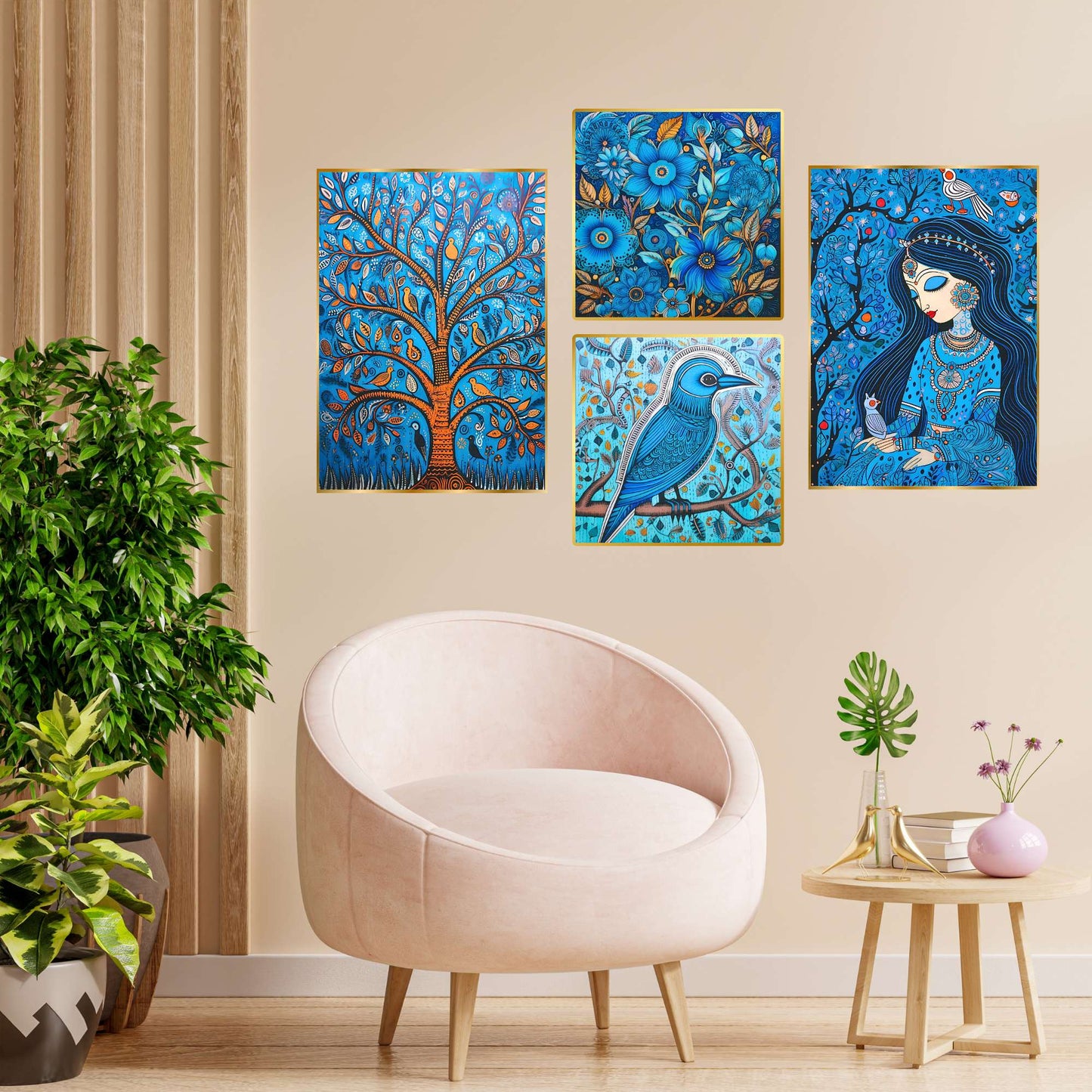 Set of Four Wall Paintings for Wall Dacoration Golden Framed Wall Paintings for Living Room & Bedroom Wall Art for Home Decoration & Office Wall DÃ©cor (13x10 inch CH-GD4-2)