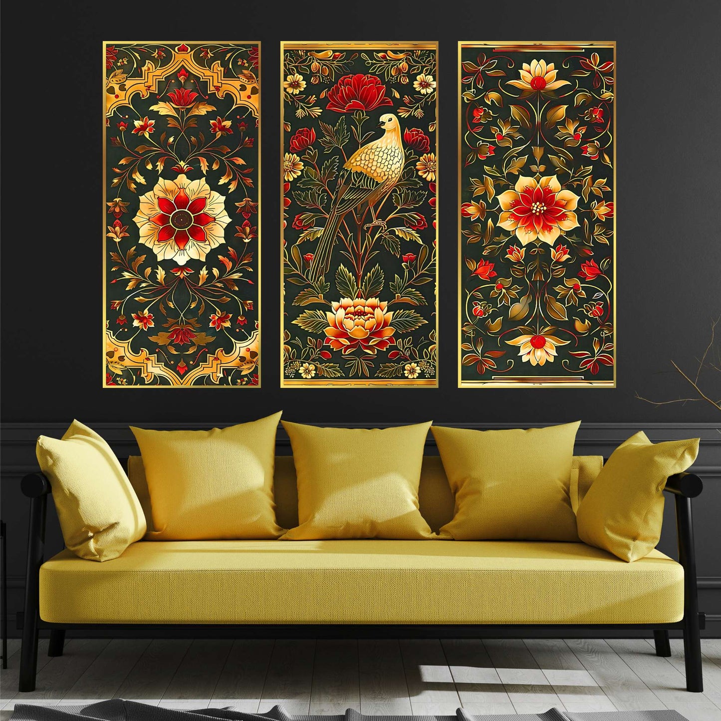 Set of Three large Wall Paintings for Wall Dacoration Golden Framed Wall Paintings for Living Room & Bedroom Wall Art for Home Decoration & Office Wall DÃ©cor (14x11 inch CH-LGD3-6)