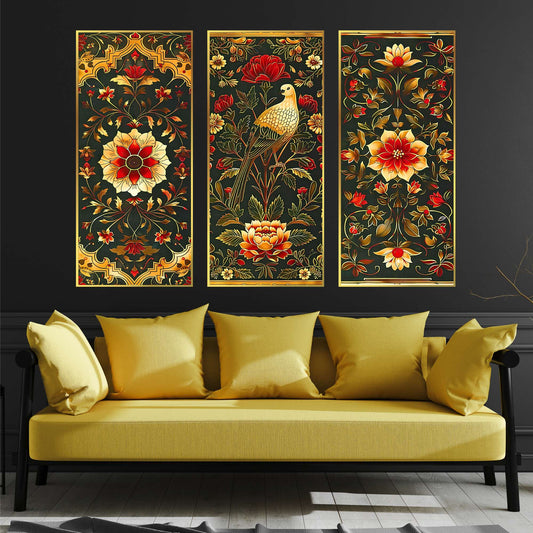 Set of Three large Wall Paintings for Wall Dacoration Golden Framed Wall Paintings for Living Room & Bedroom Wall Art for Home Decoration & Office Wall DÃ©cor (14x11 inch CH-LGD3-6)
