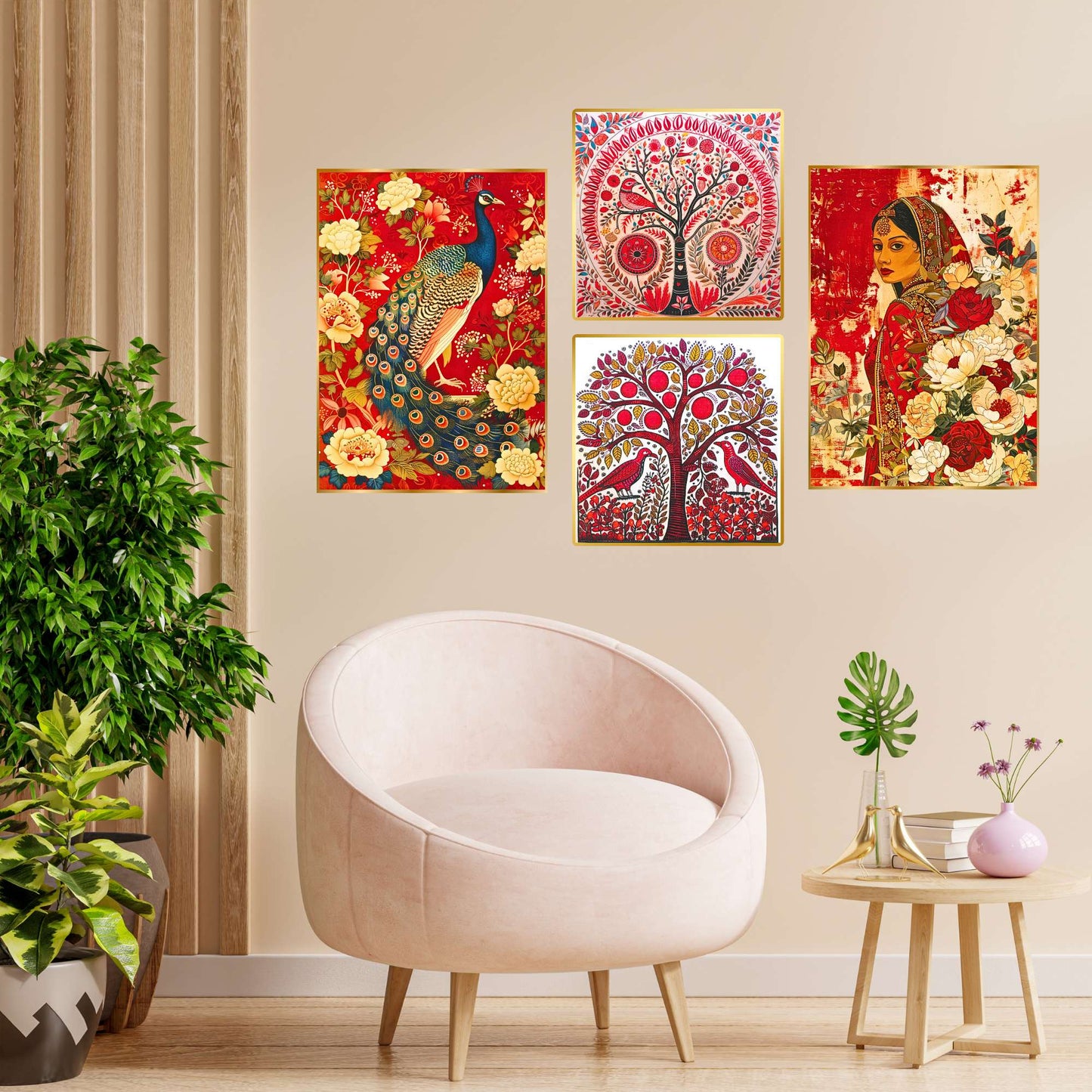 Set of Four Wall Paintings for Wall Dacoration Golden Framed Wall Paintings for Living Room & Bedroom Wall Art for Home Decoration & Office Wall DÃ©cor (13x10 inch CH-GD4-10)