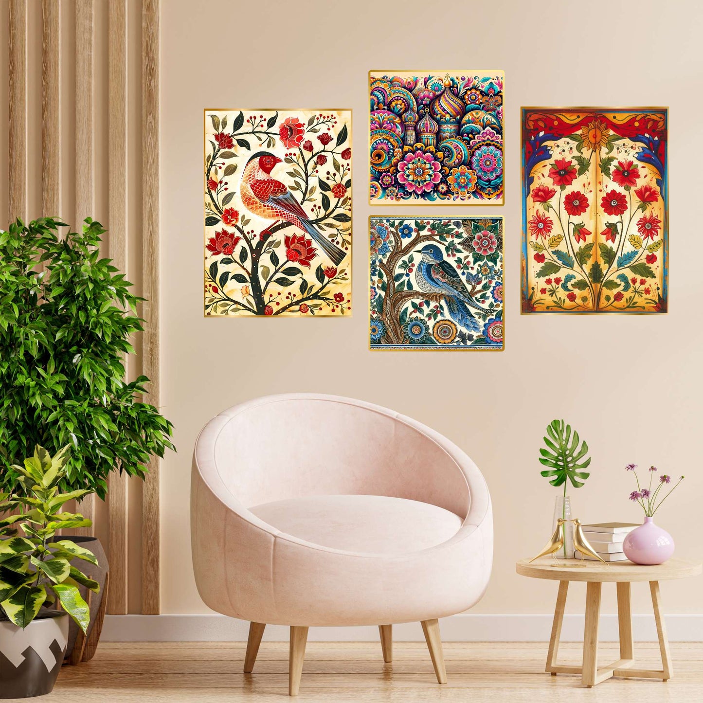 Set of Four Wall Paintings for Wall Dacoration Golden Framed Wall Paintings for Living Room & Bedroom Wall Art for Home Decoration & Office Wall DÃ©cor (13x10 inch CH-GD4-5)