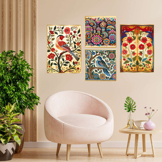 Set of Four Wall Paintings for Wall Dacoration Golden Framed Wall Paintings for Living Room & Bedroom Wall Art for Home Decoration & Office Wall DÃ©cor (13x10 inch CH-GD4-5)
