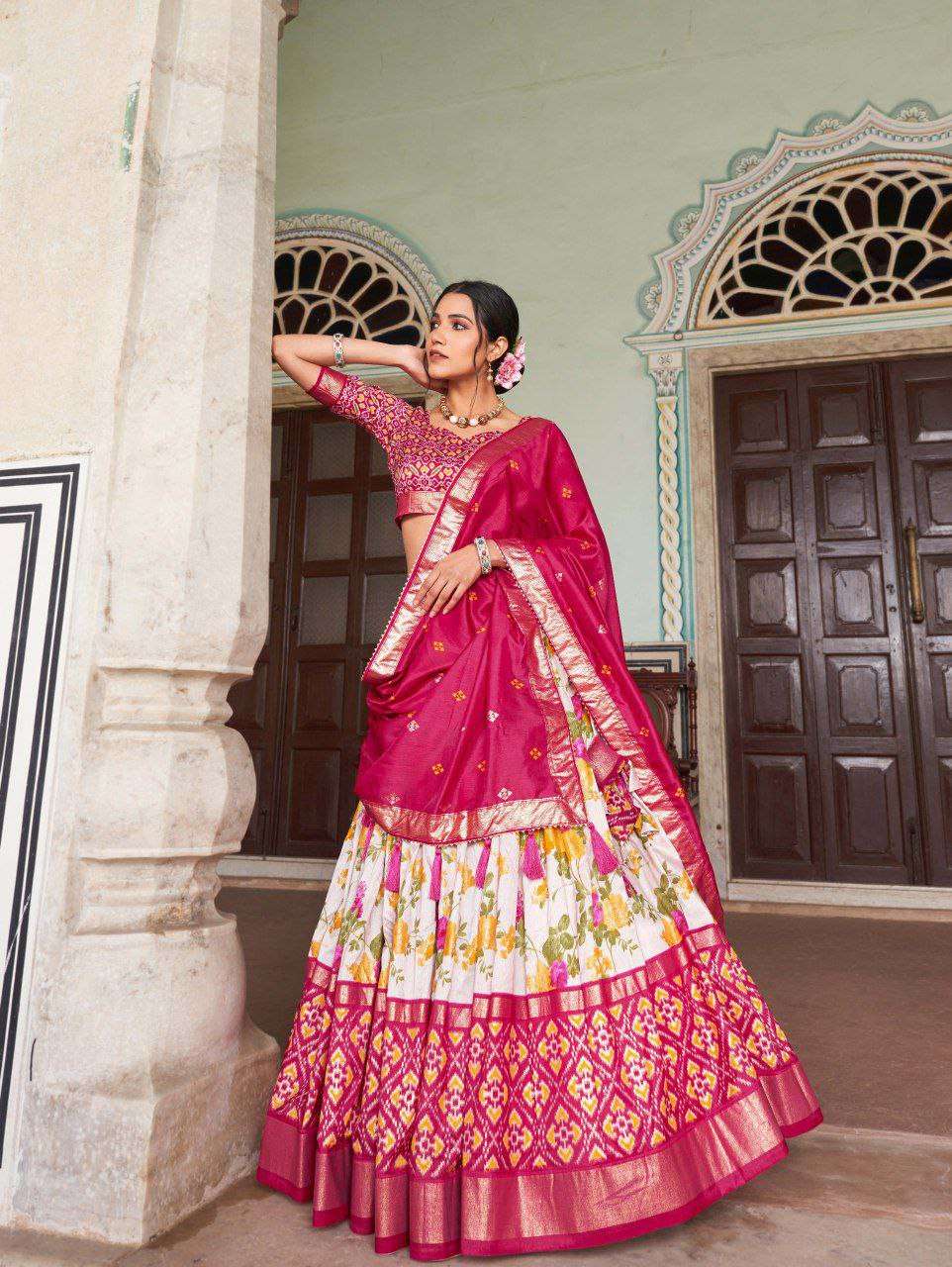 Women's Tussar Silk Patola Print Lehenga Choli with Dupatta ? Foil Work Stitched Lehenga Set - Dark Pink