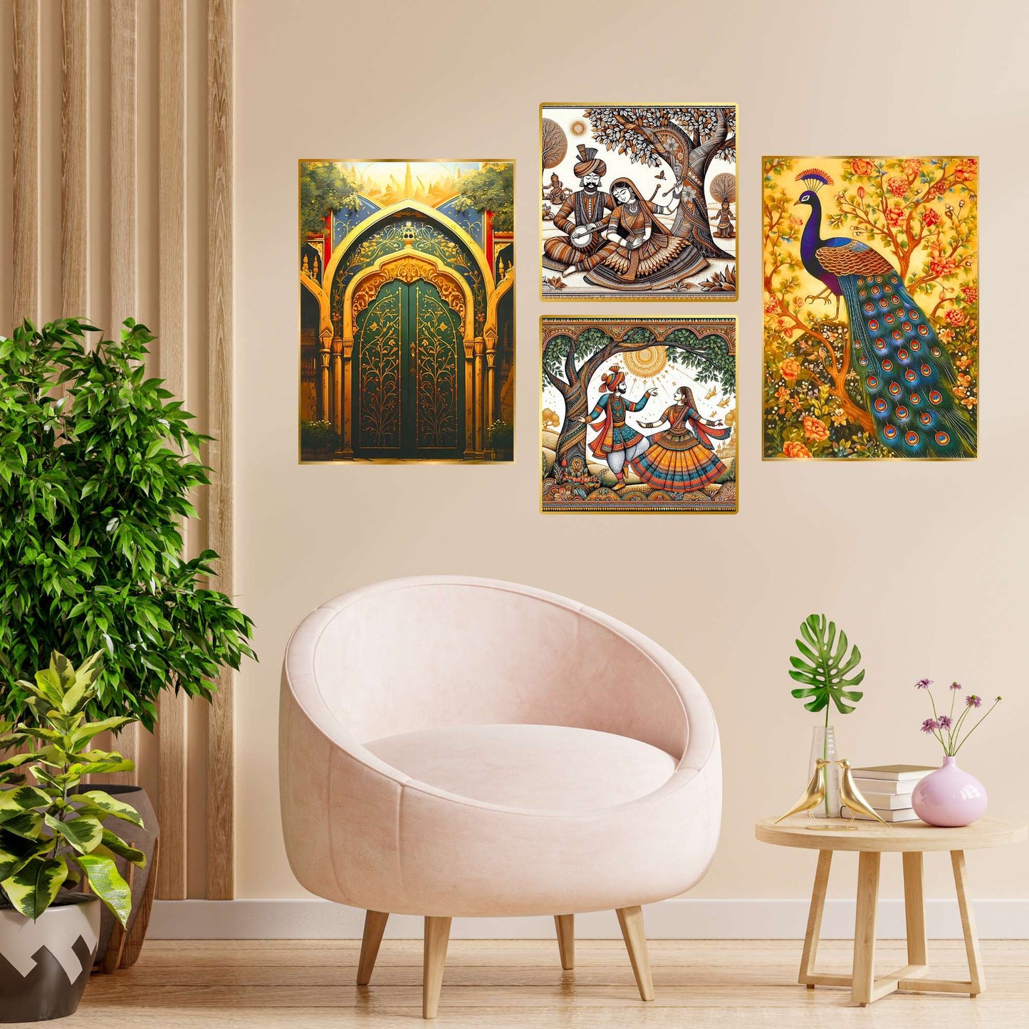 Set of Four Wall Paintings for Wall Dacoration Golden Framed Wall Paintings for Living Room & Bedroom Wall Art for Home Decoration & Office Wall DÃ©cor (13x10 inch CH-GD4-6)