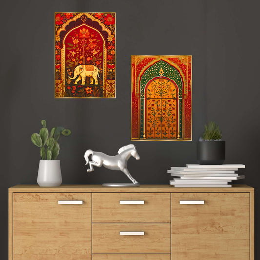 Set of Two Wall Paintings for Wall Dacoration Golden Framed Wall Paintings for Living Room & Bedroom Wall Art for Home Decoration & Office Wall DÃ©cor (14x11 inch CH-GD2-18)