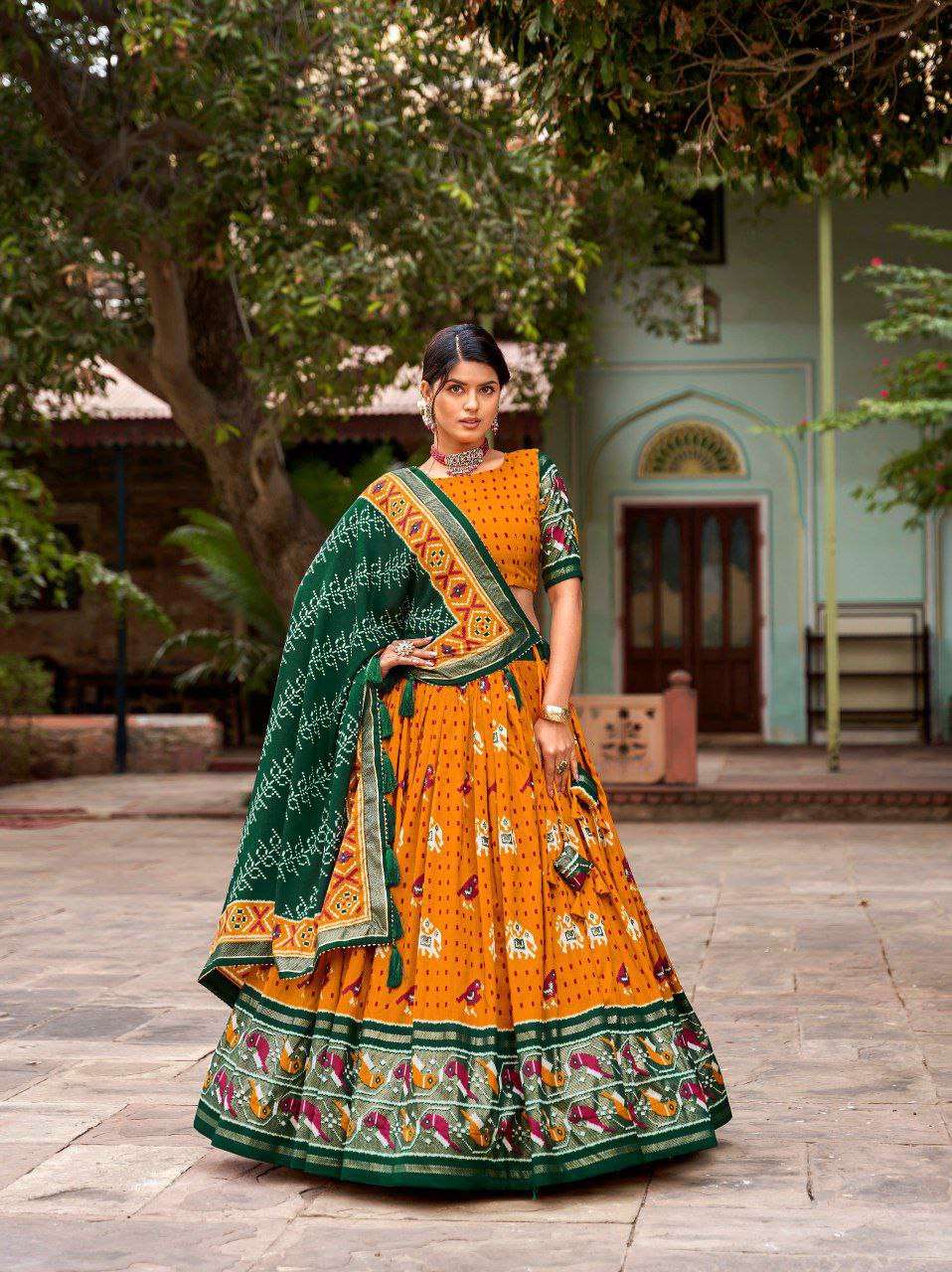 Women's Traditional Printed Lehenga Choli Set with Bandhani Dupatta ? Festive & Navratri Wear - Yellow