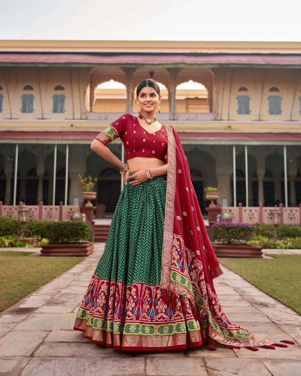 Women's Traditional Printed Lehenga Choli Set with Embroidered Dupatta ? Festive Wear - Green