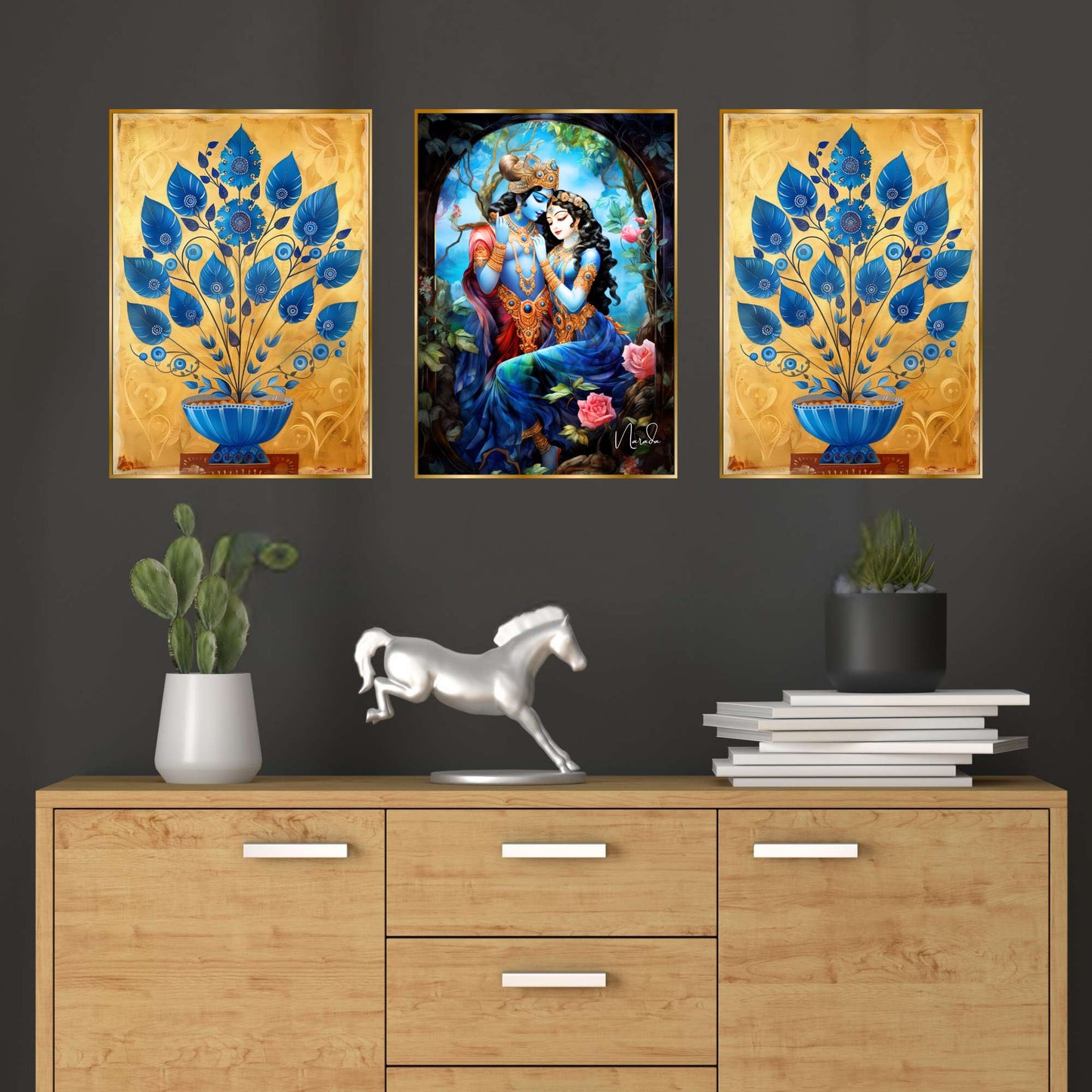 Set of Three Wall Paintings for Wall Dacoration Golden Framed Wall Paintings for Living Room & Bedroom Wall Art for Home Decoration & Office Wall DÃ©cor (24x18 inch CH-GD3-9)