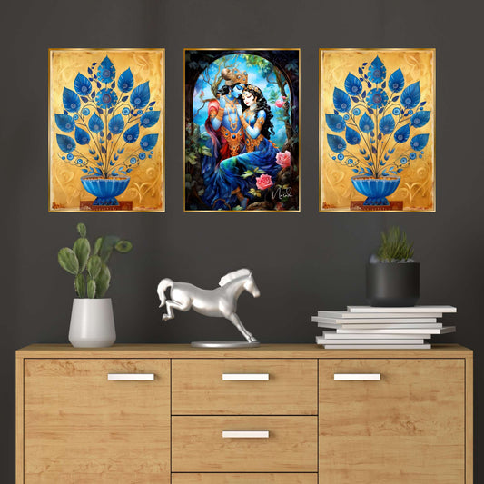 Set of Three Wall Paintings for Wall Dacoration Golden Framed Wall Paintings for Living Room & Bedroom Wall Art for Home Decoration & Office Wall DÃ©cor (24x18 inch CH-GD3-9)