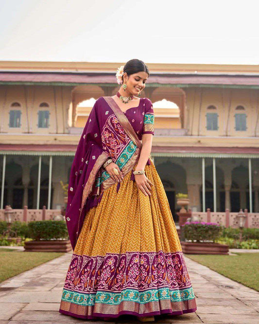 Women's Traditional Printed Lehenga Choli Set with Embroidered Dupatta ? Festive Wear - Yellow