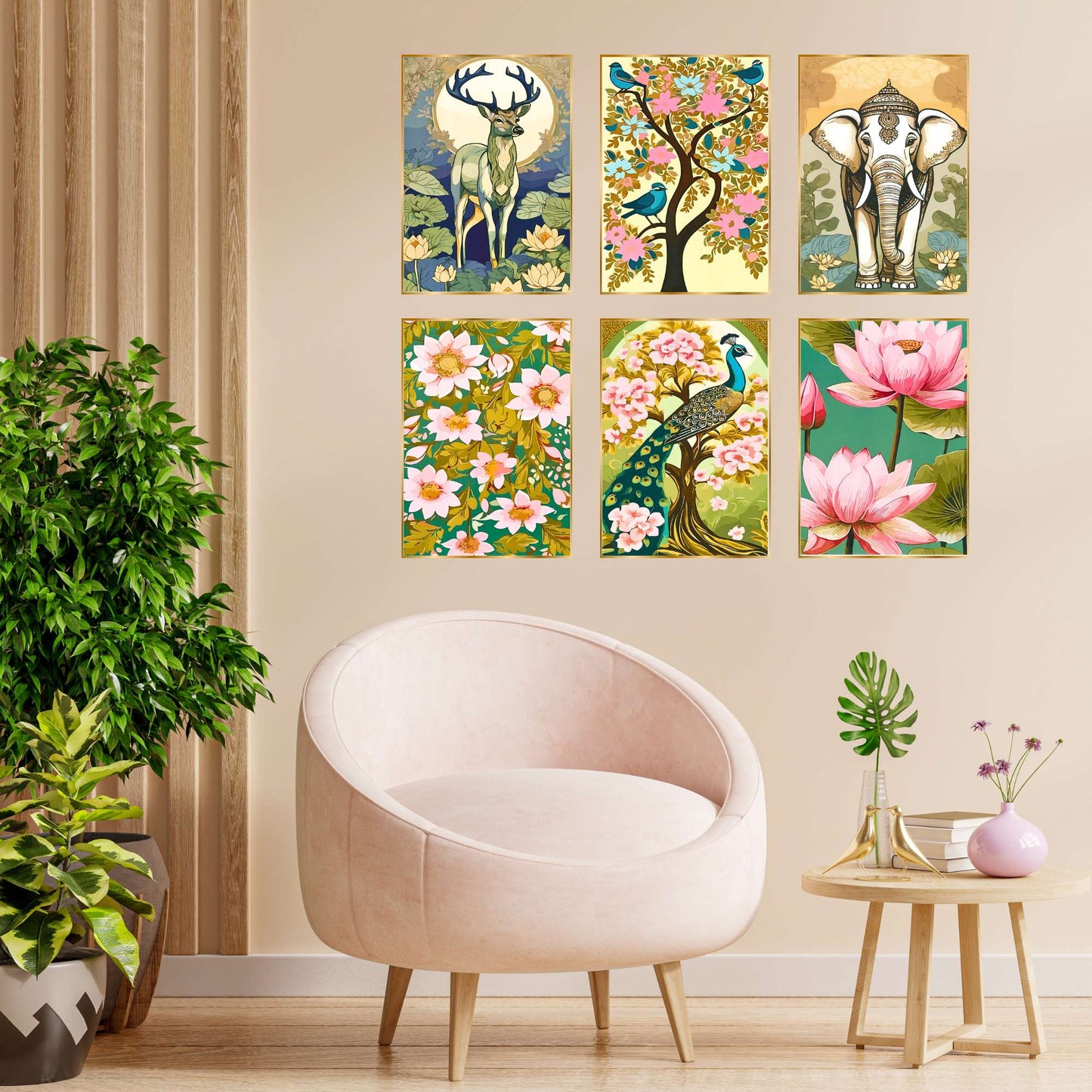 Set of Six Wall Paintings for Wall Dacoration Golden Framed Wall Paintings for Living Room & Bedroom Wall Art for Home Decoration & Office Wall DÃ©cor (17x13 inch CH-GD6-7)