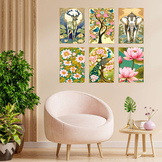 Set of Six Wall Paintings for Wall Dacoration Golden Framed Wall Paintings for Living Room & Bedroom Wall Art for Home Decoration & Office Wall DÃ©cor (17x13 inch CH-GD6-7)