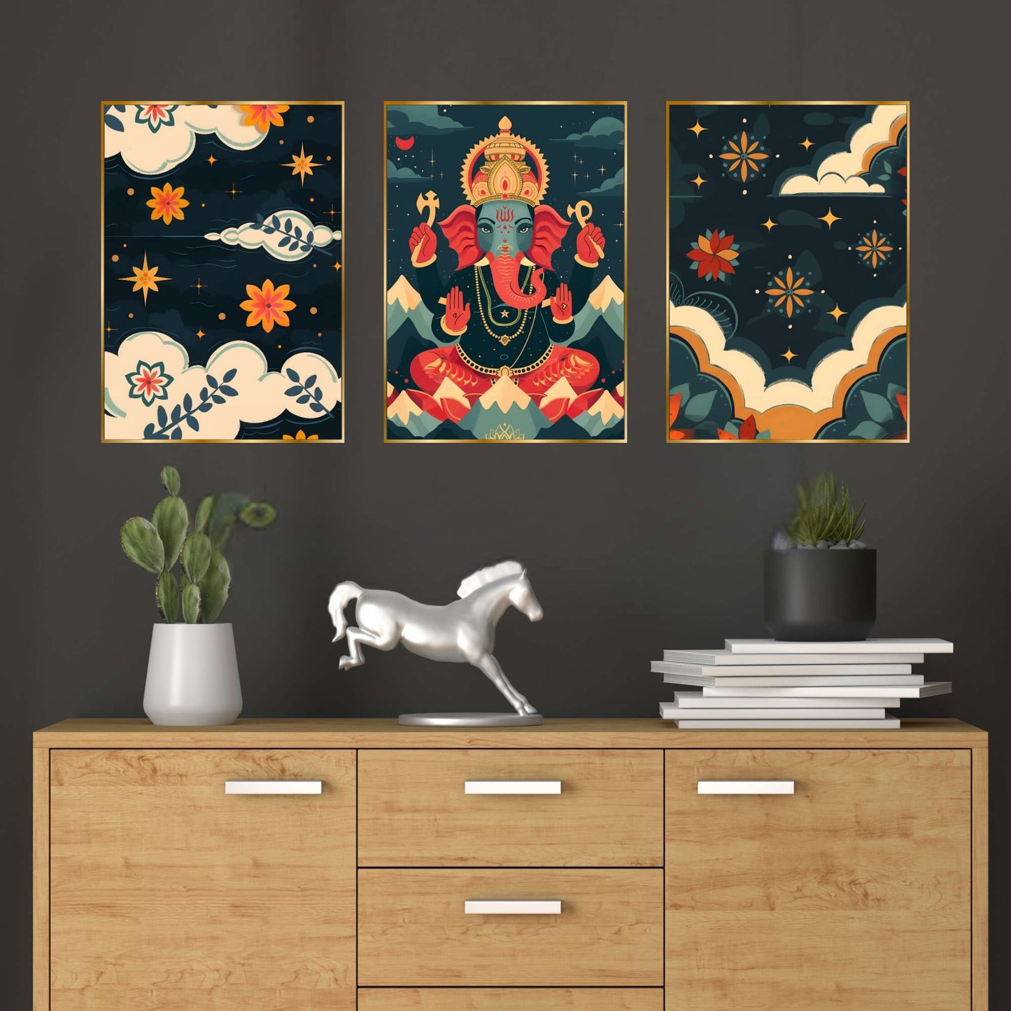 Set of Three Wall Paintings for Wall Dacoration Golden Framed Wall Paintings for Living Room & Bedroom Wall Art for Home Decoration & Office Wall DÃ©cor (24x18 inch CH-GD3-6)