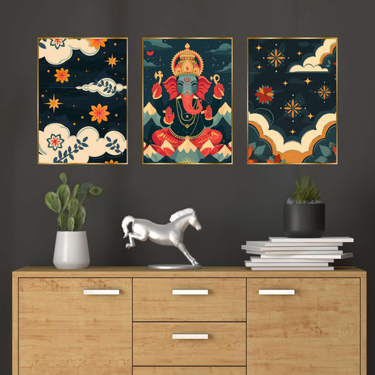 Set of Three Wall Paintings for Wall Dacoration Golden Framed Wall Paintings for Living Room & Bedroom Wall Art for Home Decoration & Office Wall DÃ©cor (24x18 inch CH-GD3-6)