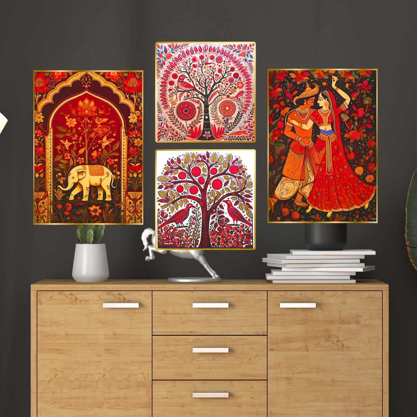 Set of Four Wall Paintings for Wall Dacoration Golden Framed Wall Paintings for Living Room & Bedroom Wall Art for Home Decoration & Office Wall DÃ©cor (13x10 inch CH-GD4-3)