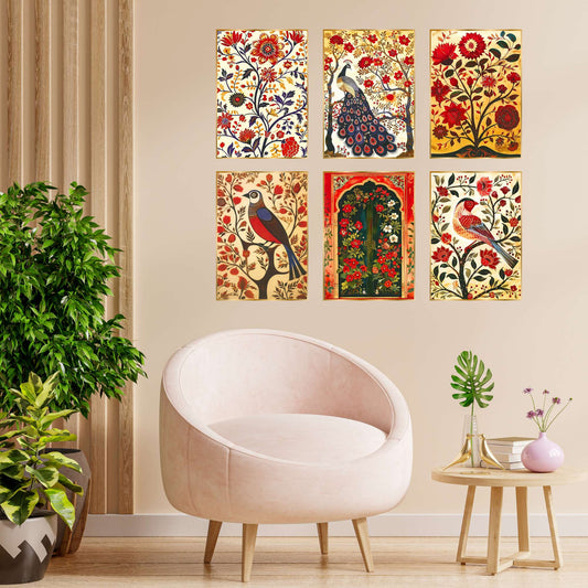 Set of Six Wall Paintings for Wall Dacoration Golden Framed Wall Paintings for Living Room & Bedroom Wall Art for Home Decoration & Office Wall DÃ©cor (13x10 inch CH-GD6-9)