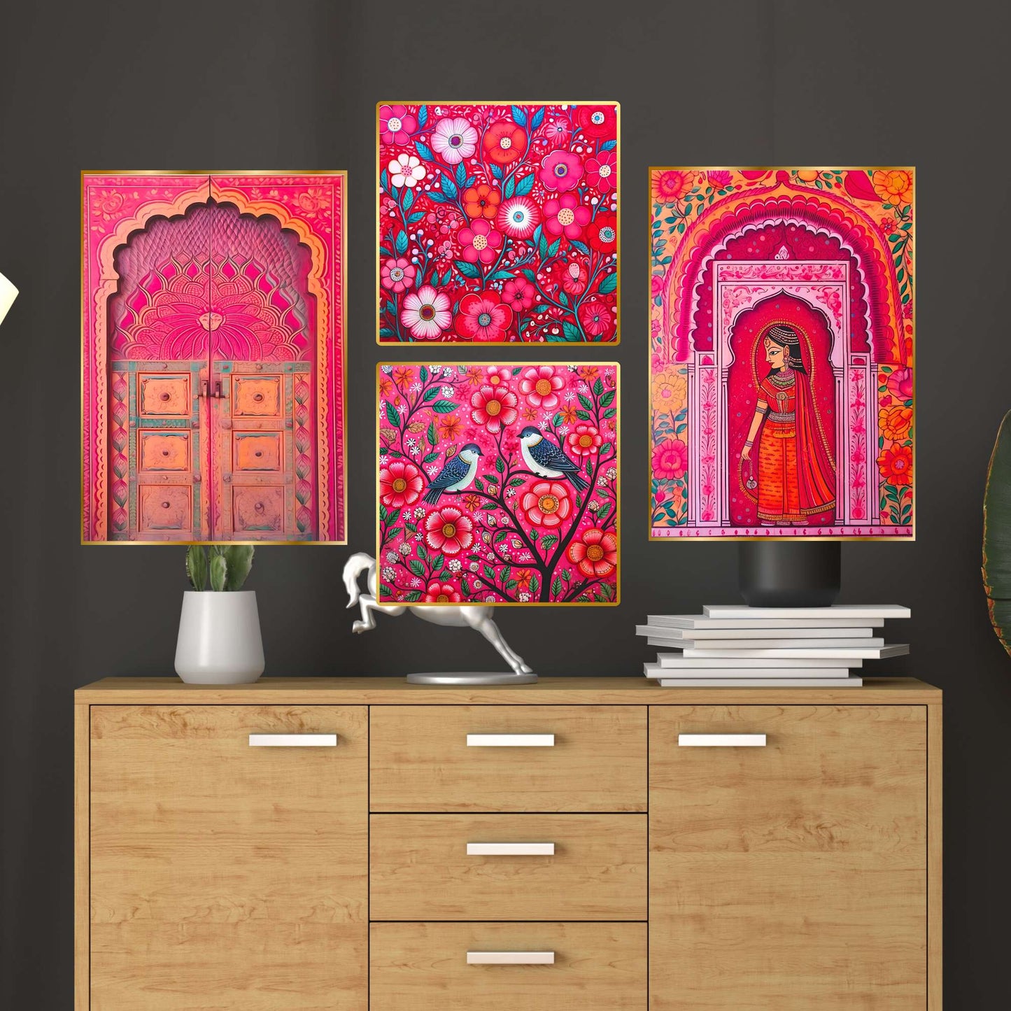 Set of Four Wall Paintings for Wall Dacoration Golden Framed Wall Paintings for Living Room & Bedroom Wall Art for Home Decoration & Office Wall DÃ©cor (13x10 inch CH-GD4-1)