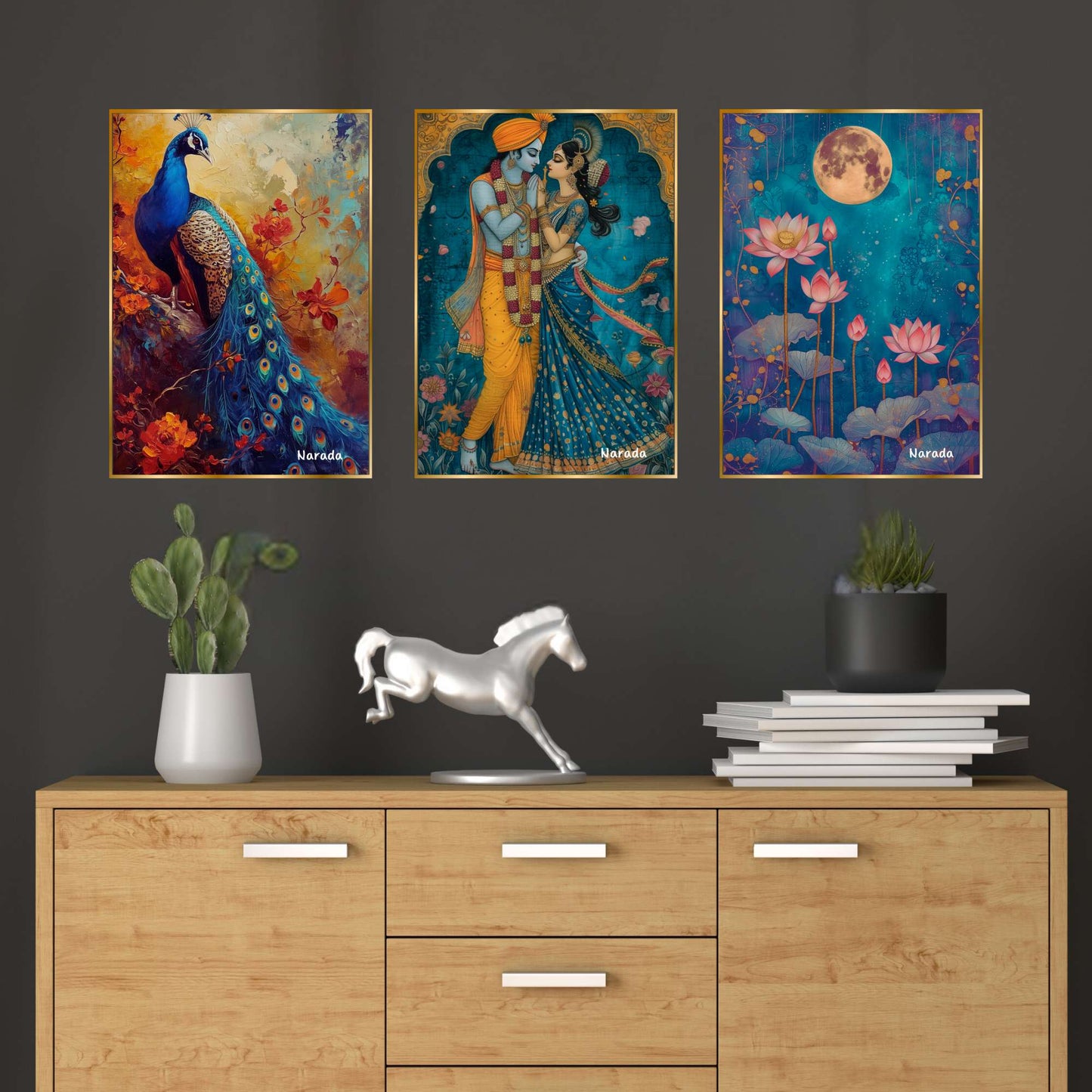 Set of Three Wall Paintings for Wall Dacoration Golden Framed Wall Paintings for Living Room & Bedroom Wall Art for Home Decoration & Office Wall DÃ©cor (18x12 inch CH-GD3-12)