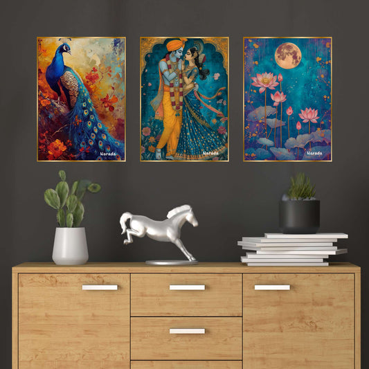 Set of Three Wall Paintings for Wall Dacoration Golden Framed Wall Paintings for Living Room & Bedroom Wall Art for Home Decoration & Office Wall DÃ©cor (18x12 inch CH-GD3-12)