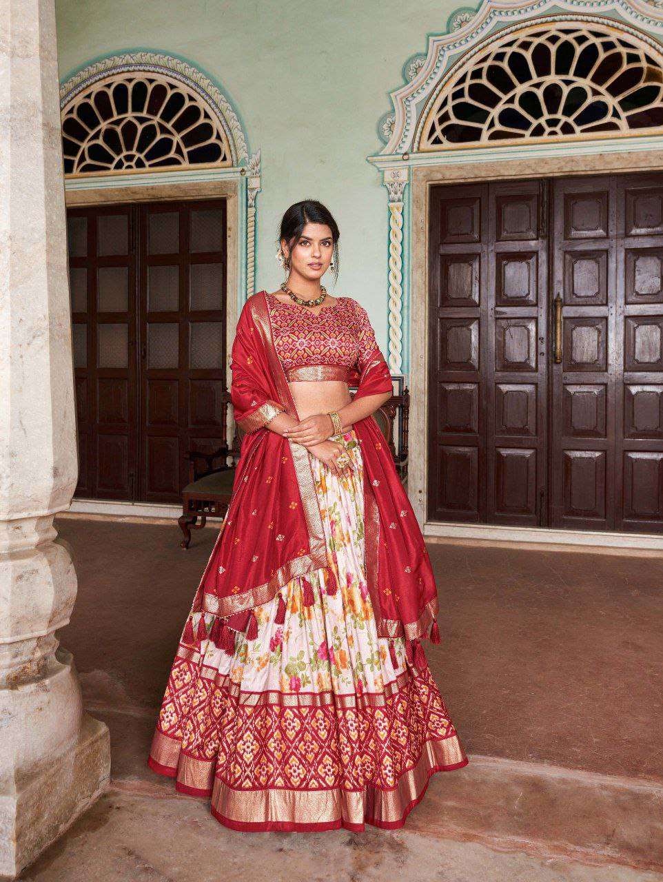 Women's Tussar Silk Patola Print Lehenga Choli with Dupatta ? Foil Work Stitched Lehenga Set - Maroon