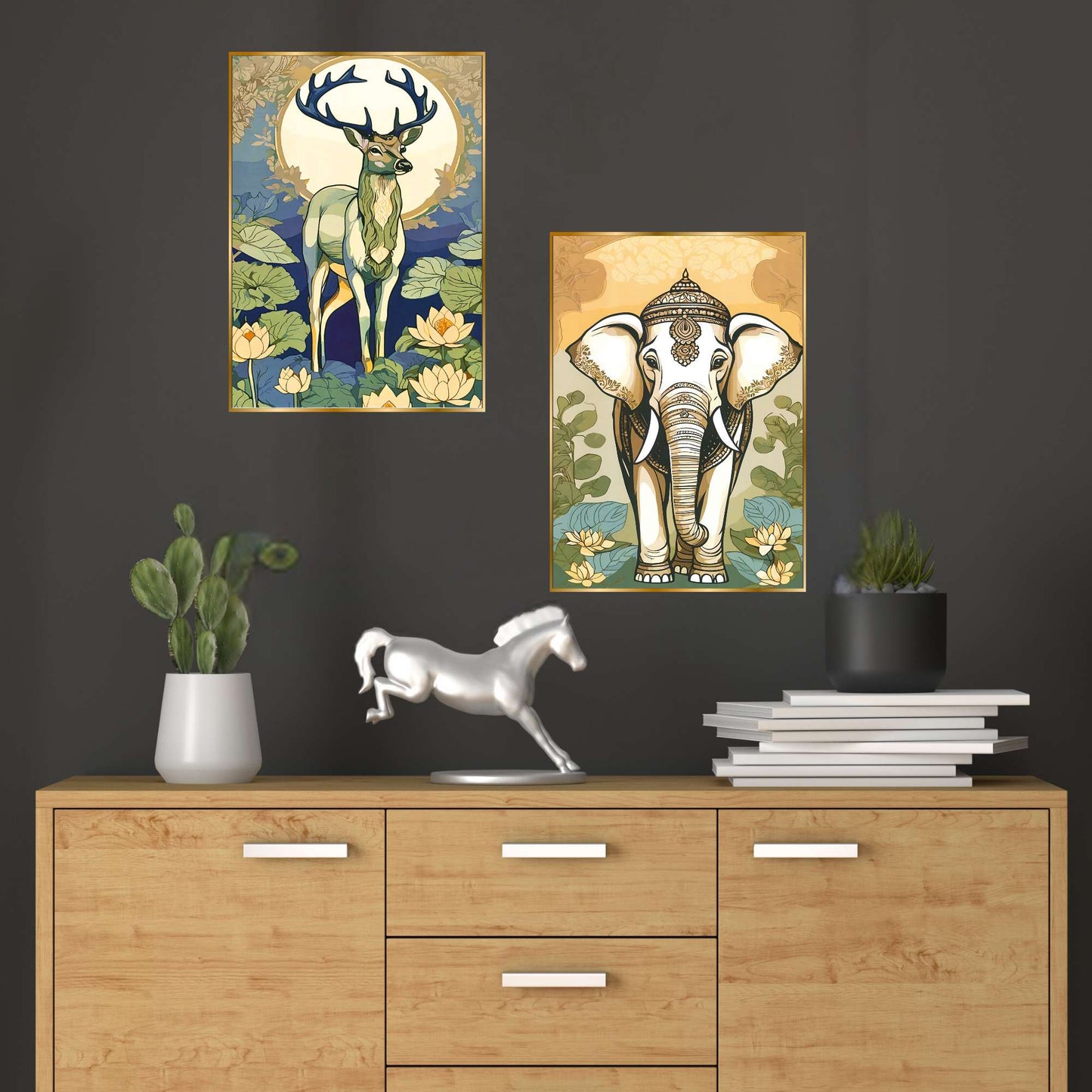 Set of Two Wall Paintings for Wall Dacoration Golden Framed Wall Paintings for Living Room & Bedroom Wall Art for Home Decoration & Office Wall DÃ©cor (14x11 inch CH-GD2-14)