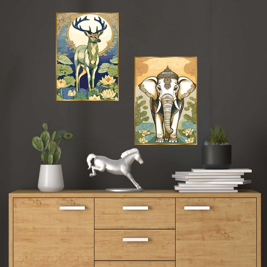 Set of Two Wall Paintings for Wall Dacoration Golden Framed Wall Paintings for Living Room & Bedroom Wall Art for Home Decoration & Office Wall DÃ©cor (14x11 inch CH-GD2-14)