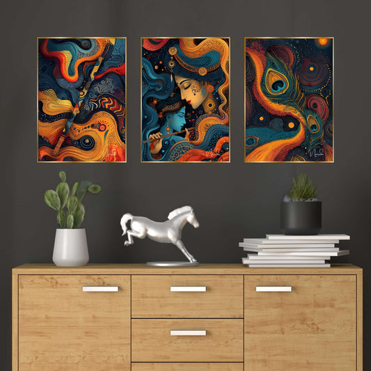 Set of Three Wall Paintings for Wall Dacoration Golden Framed Wall Paintings for Living Room & Bedroom Wall Art for Home Decoration & Office Wall DÃ©cor (24x18 inch CH-GD3-3)