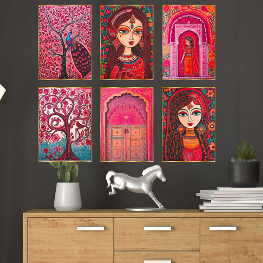 Set of Six Wall Paintings for Wall Dacoration Golden Framed Wall Paintings for Living Room & Bedroom Wall Art for Home Decoration & Office Wall DÃ©cor (13x10 inch CH-GD6-4)
