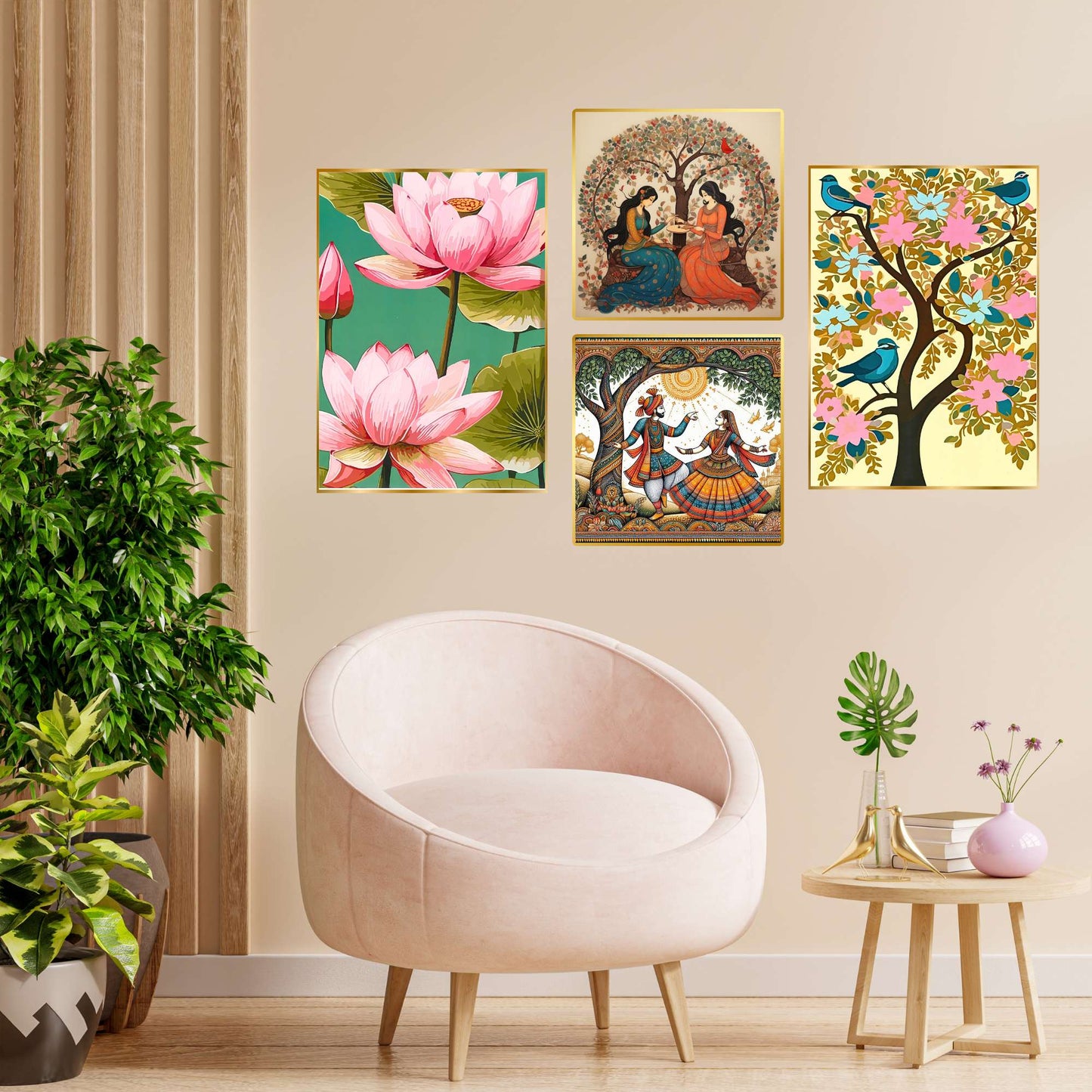 Set of Four Wall Paintings for Wall Dacoration Golden Framed Wall Paintings for Living Room & Bedroom Wall Art for Home Decoration & Office Wall DÃ©cor (13x10 inch CH-GD4-11)