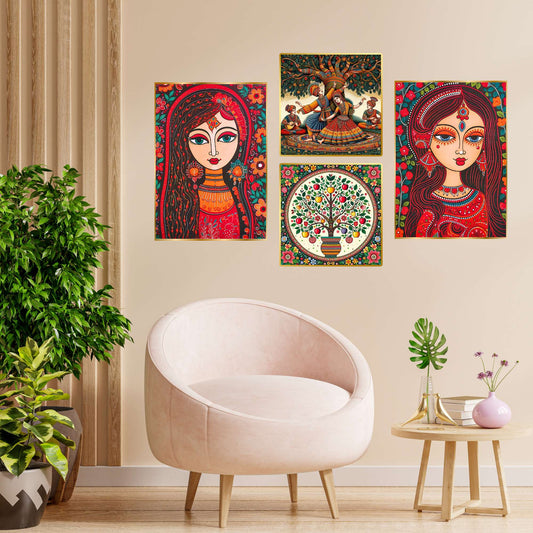 Set of Four Wall Paintings for Wall Dacoration Golden Framed Wall Paintings for Living Room & Bedroom Wall Art for Home Decoration & Office Wall DÃ©cor (13x10 inch CH-GD4-12)