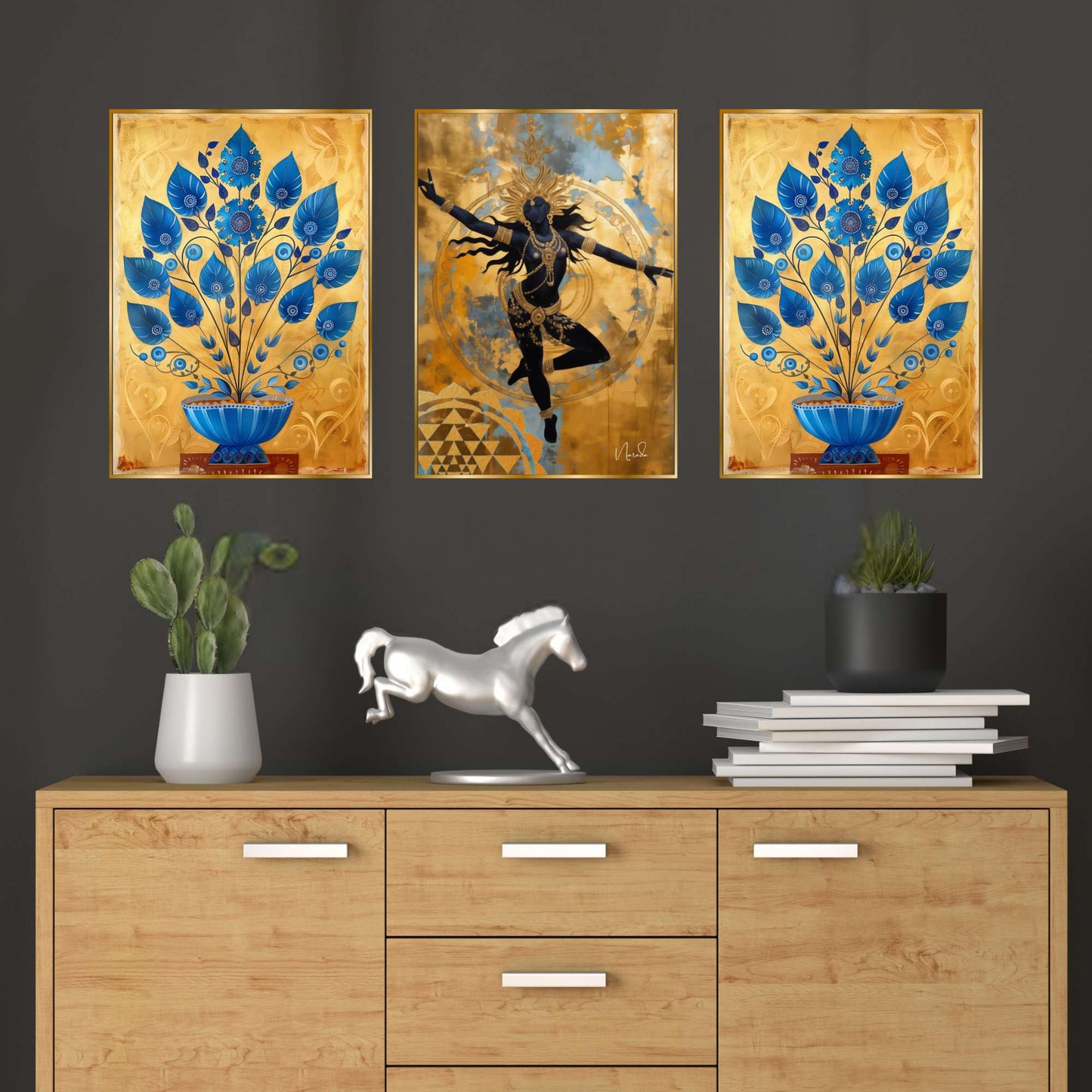 Set of Three Wall Paintings for Wall Dacoration Golden Framed Wall Paintings for Living Room & Bedroom Wall Art for Home Decoration & Office Wall DÃ©cor (18x12 inch CH-GD3-10)