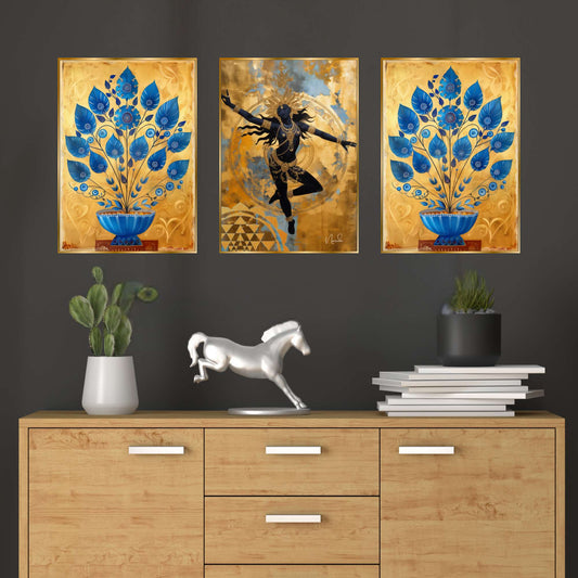 Set of Three Wall Paintings for Wall Dacoration Golden Framed Wall Paintings for Living Room & Bedroom Wall Art for Home Decoration & Office Wall DÃ©cor (18x12 inch CH-GD3-10)