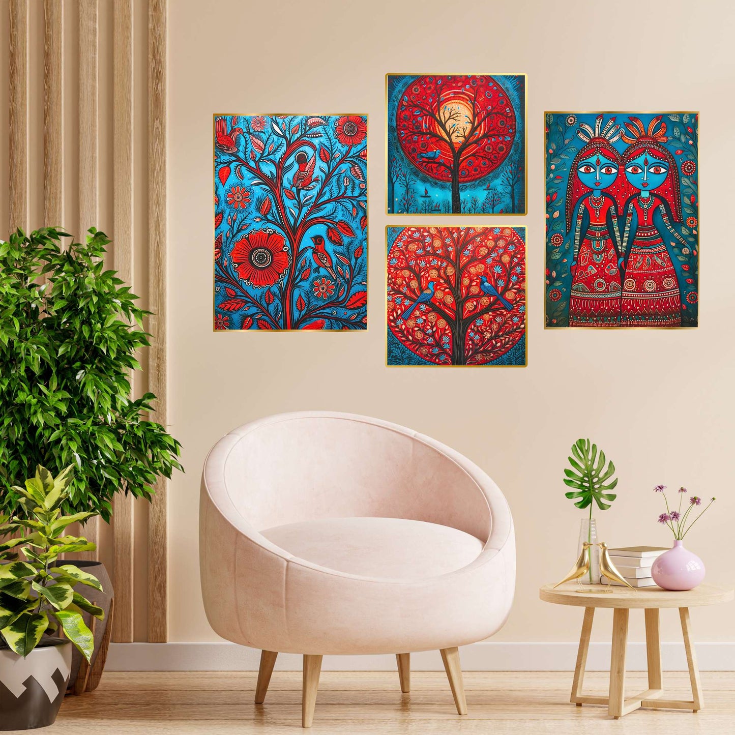 Set of Four Wall Paintings for Wall Dacoration Golden Framed Wall Paintings for Living Room & Bedroom Wall Art for Home Decoration & Office Wall DÃ©cor (13x10 inch CH-GD4-9)