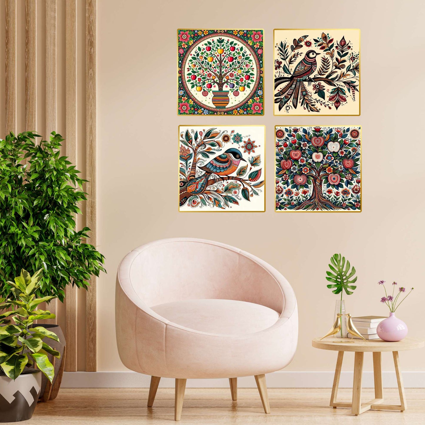 Set of Four Wall Paintings for Wall Dacoration Golden Framed Wall Paintings for Living Room & Bedroom Wall Art for Home Decoration & Office Wall DÃ©cor (13x10 inch CH-GD4-7)