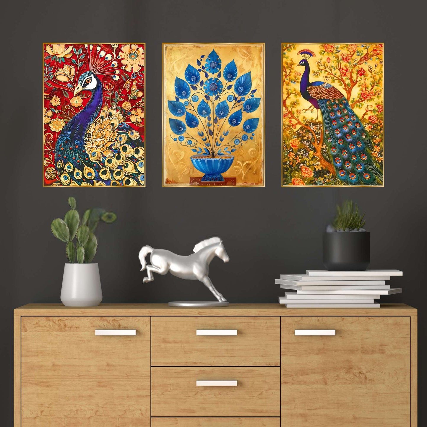 Set of Three Wall Paintings for Wall Dacoration Golden Framed Wall Paintings for Living Room & Bedroom Wall Art for Home Decoration & Office Wall DÃ©cor (18x12 inch CH-GD3-4)